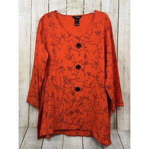 NWT Ali Miles Tunic Wearable Art XL Orange Black Abstract Crinkle Artsy Boho